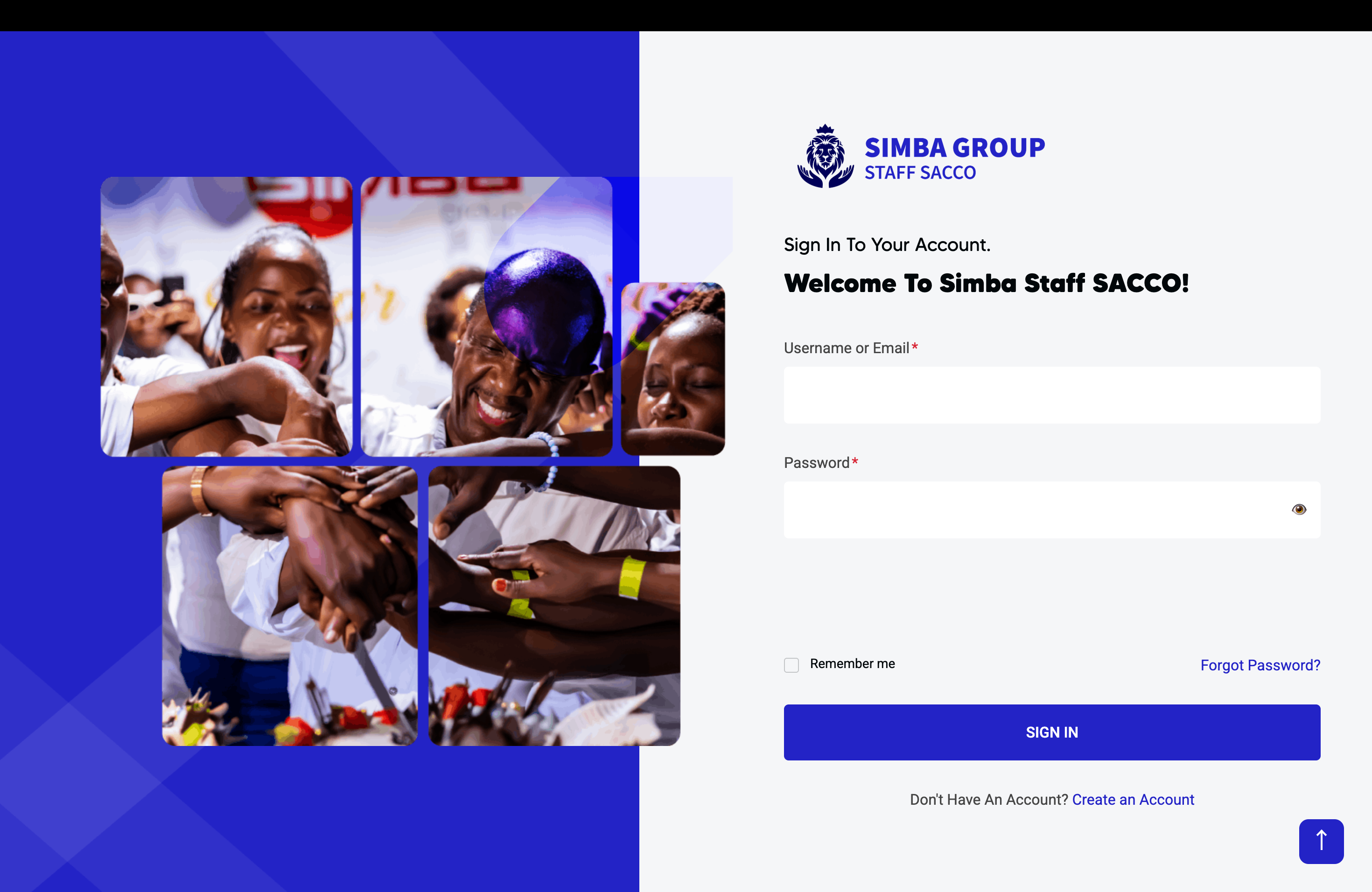 Simba Staff SACCO homepage