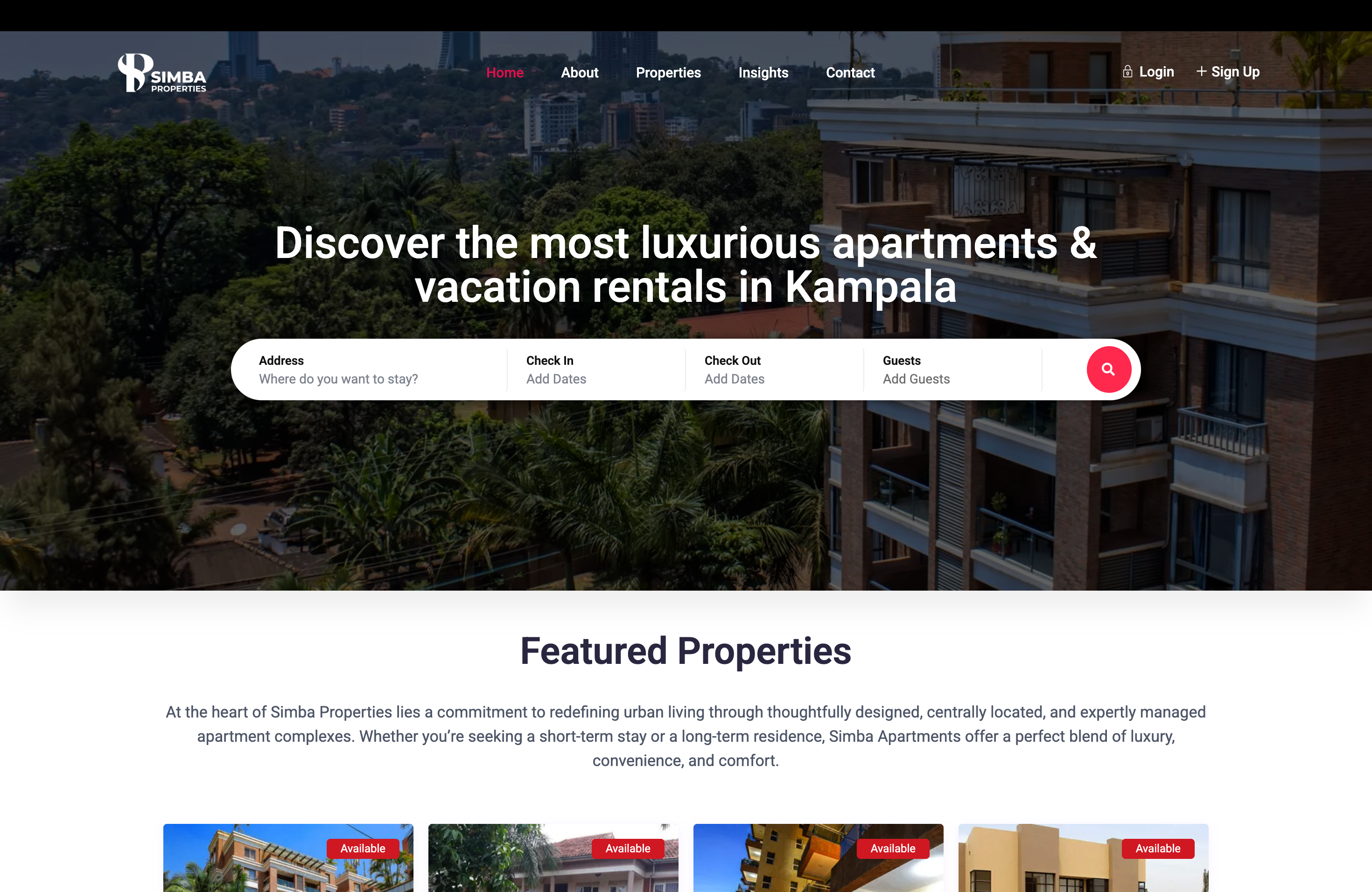 Simba Properties homepage