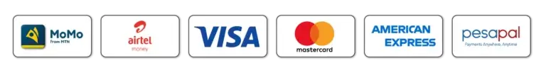 MTN Mobile Money, Airtel Money, Visa and Mastercard accepted